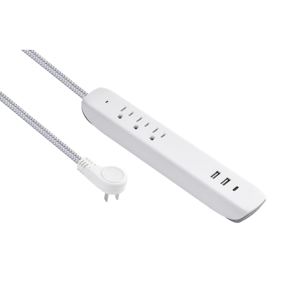 12 ft. 3-Outlet 16 Gauge Light Duty 13 Amps Indoor Extension Cord with 3 USB Charging Ports, White