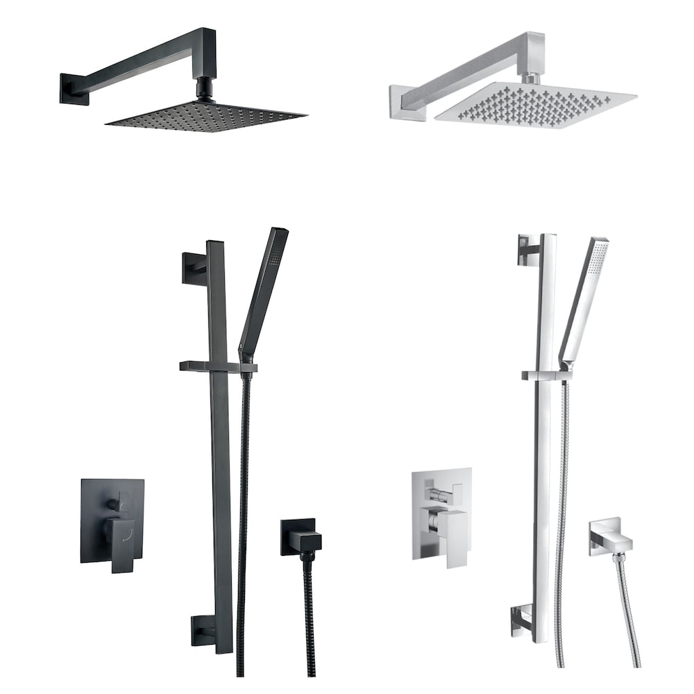 Square Shower Faucet with Sliding Rail in Chrome