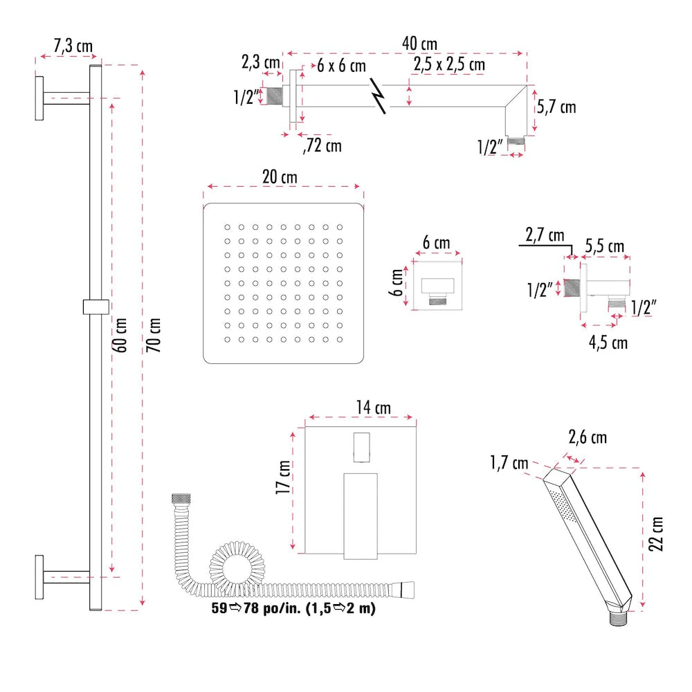 Square Shower Faucet with Sliding Rail in Chrome