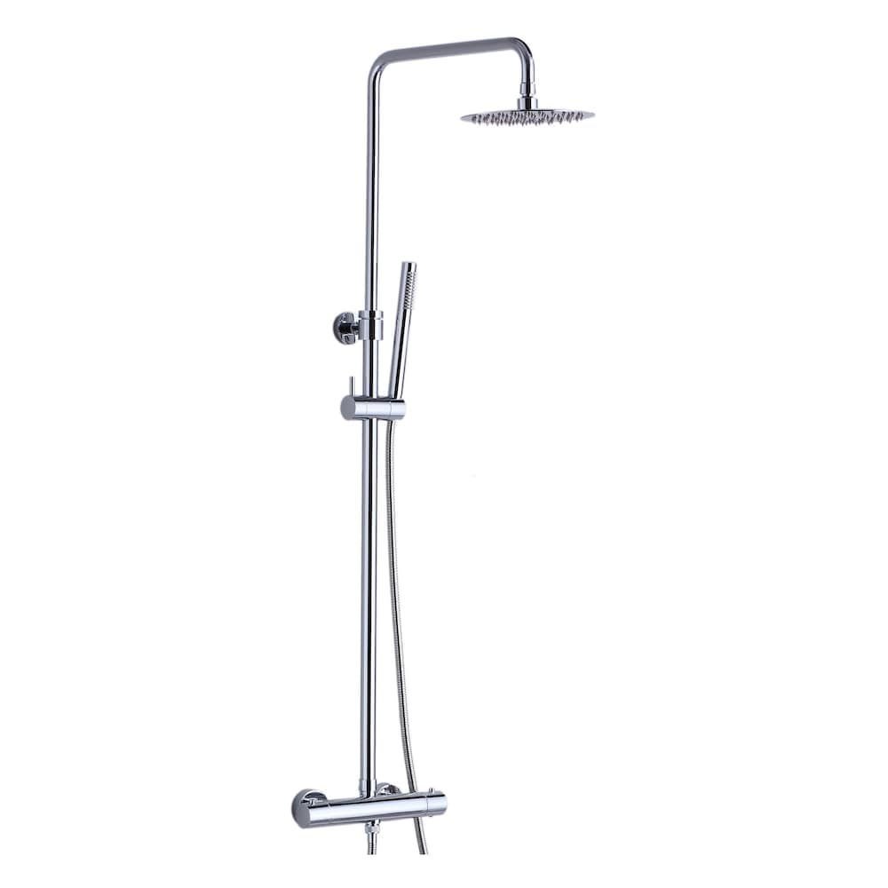 Round Shower Faucet with Hand Shower, Sliding Rail in Chrome Finish