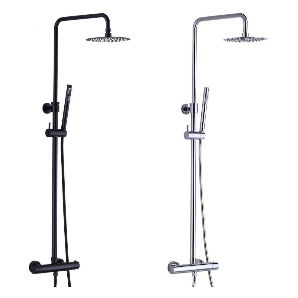 Round Shower Faucet with Hand Shower, Sliding Rail in Chrome Finish