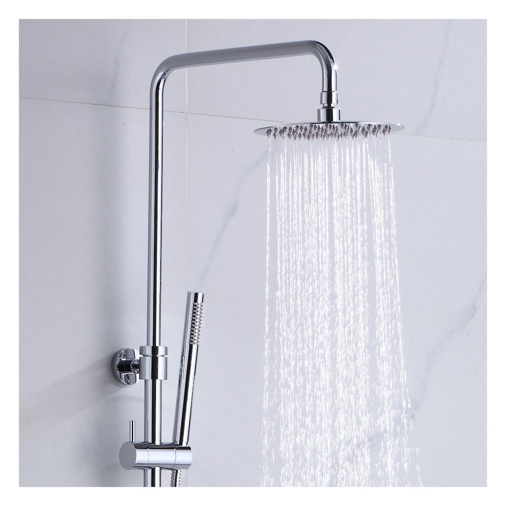 Round Shower Faucet with Hand Shower, Sliding Rail in Chrome Finish