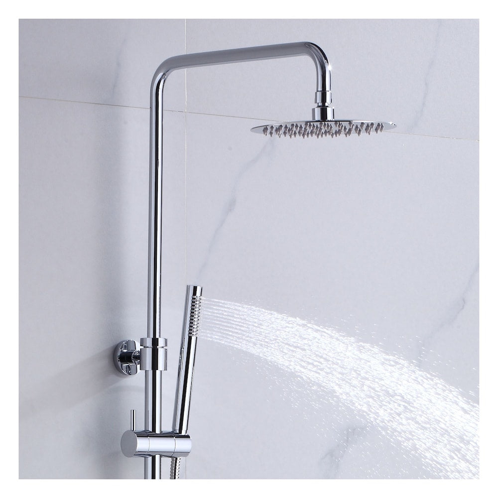 Round Shower Faucet with Hand Shower, Sliding Rail in Chrome Finish