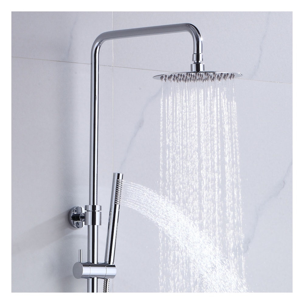 Round Shower Faucet with Hand Shower, Sliding Rail in Chrome Finish
