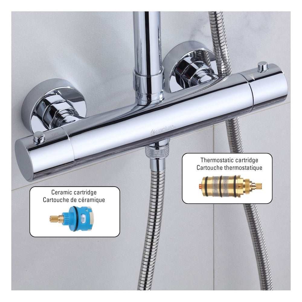 Round Shower Faucet with Hand Shower, Sliding Rail in Chrome Finish