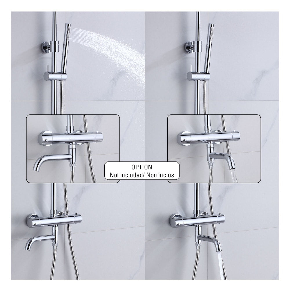 Round Shower Faucet with Hand Shower, Sliding Rail in Chrome Finish