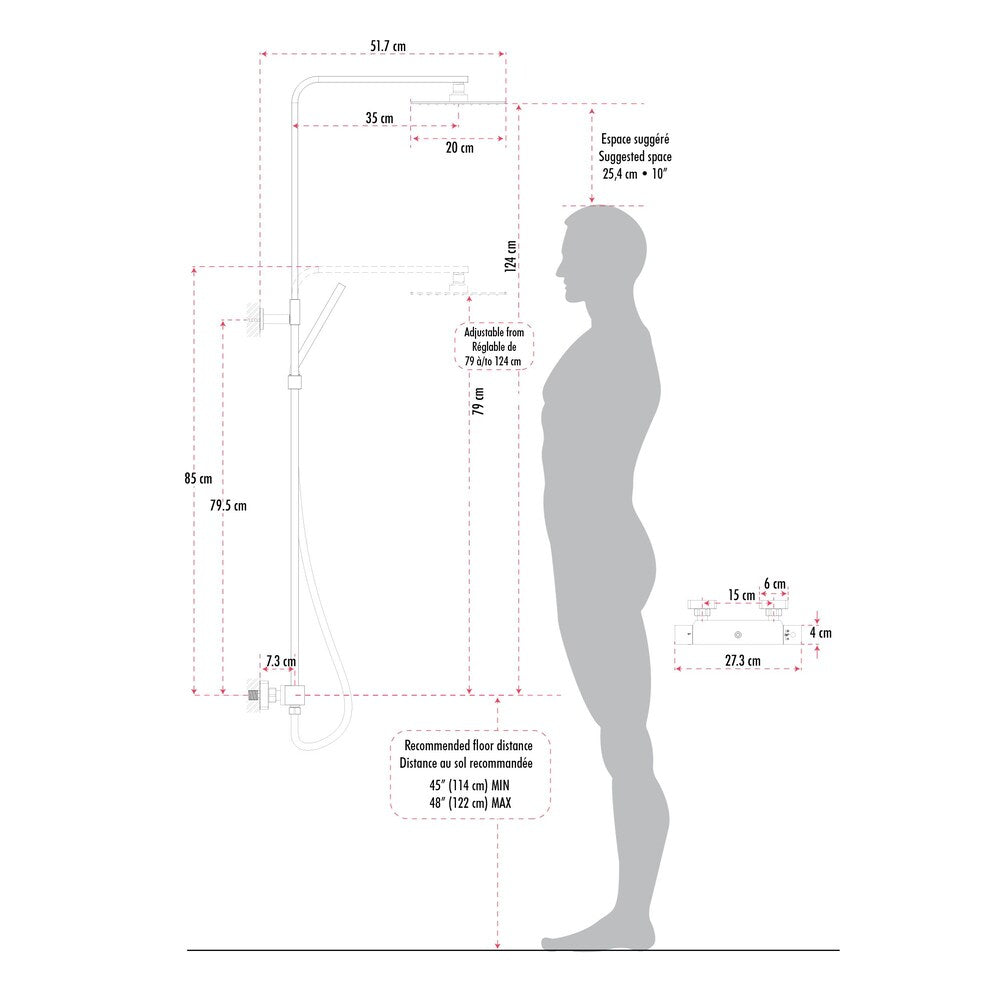 Square Shower Faucet with Hand Shower, Sliding Rail in Chrome