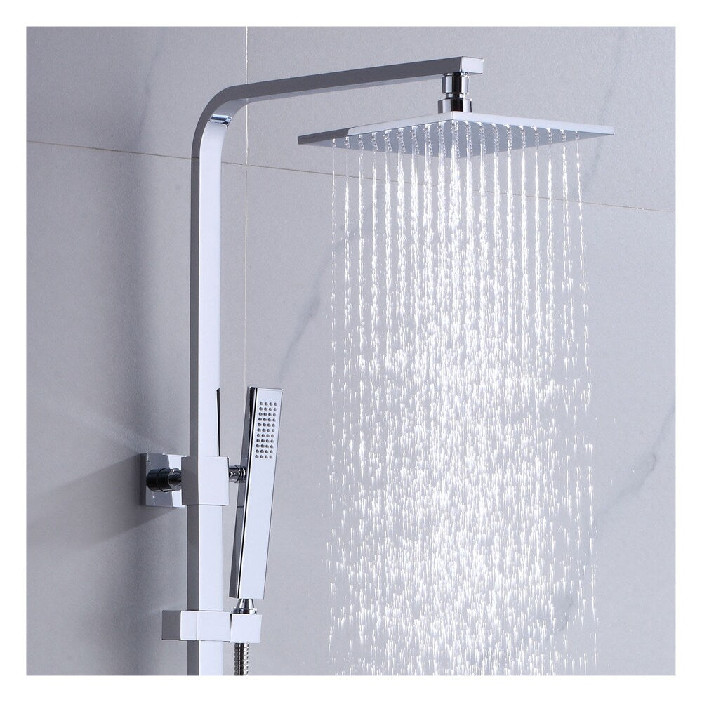 Square Shower Faucet with Hand Shower, Sliding Rail in Chrome