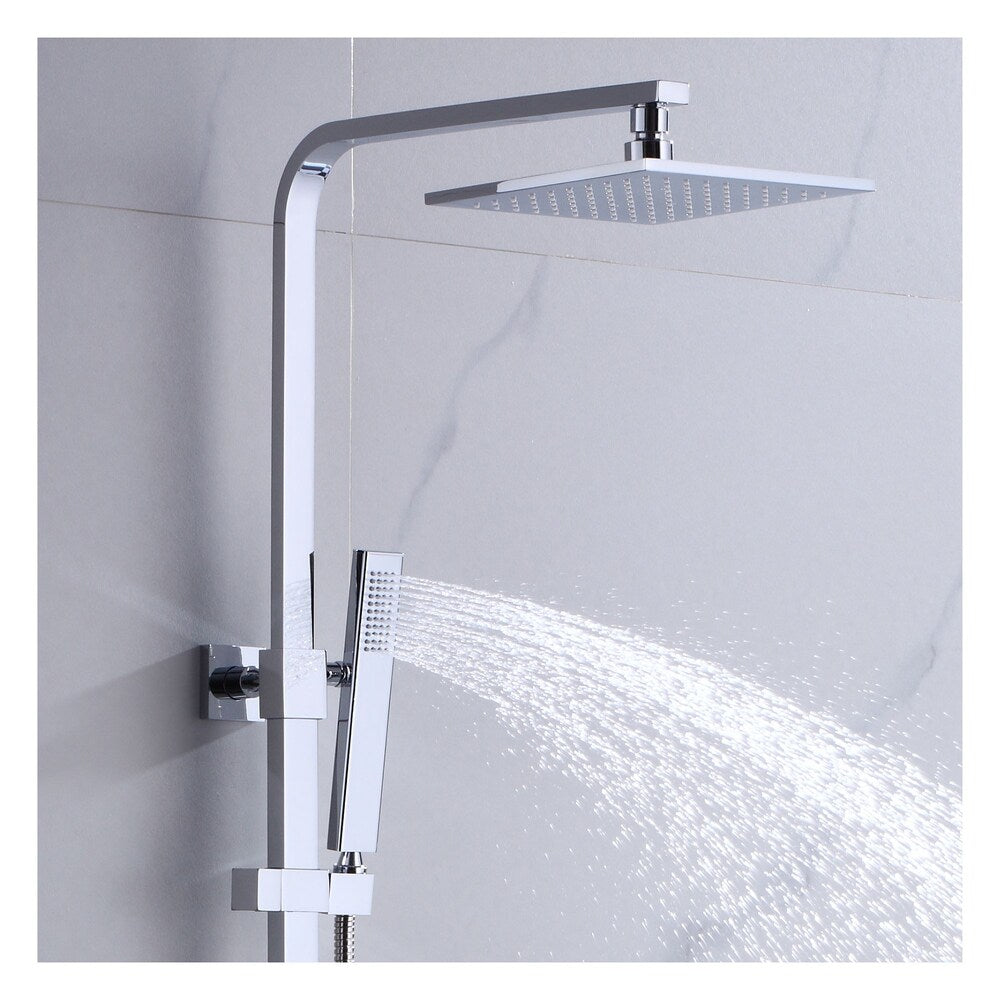 Square Shower Faucet with Hand Shower, Sliding Rail in Chrome