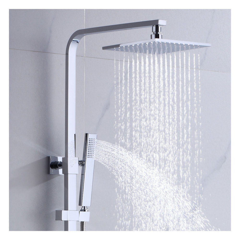 Square Shower Faucet with Hand Shower, Sliding Rail in Chrome