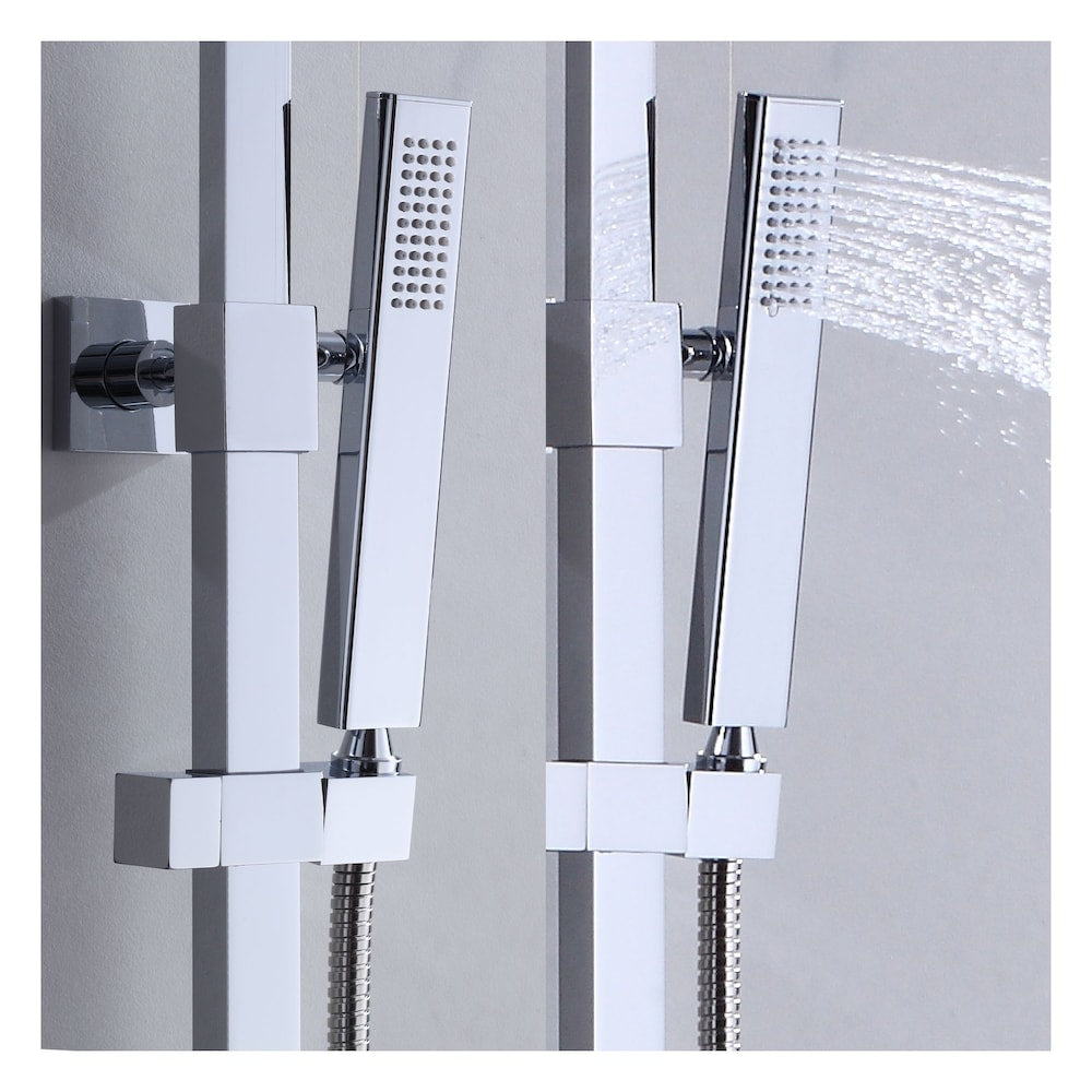 Square Shower Faucet with Hand Shower, Sliding Rail in Chrome