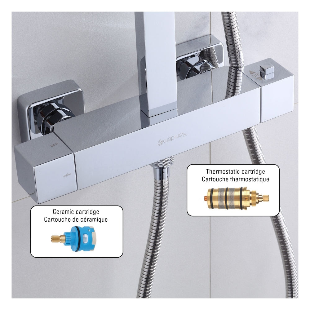 Square Shower Faucet with Hand Shower, Sliding Rail in Chrome