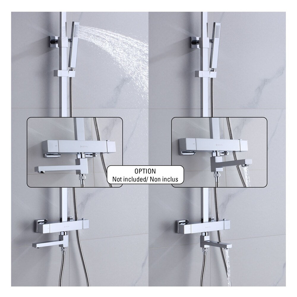 Square Shower Faucet with Hand Shower, Sliding Rail in Chrome