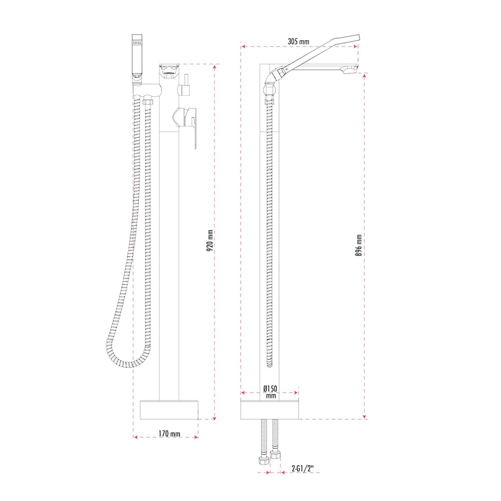 Freestanding Bathtub Faucet with Hand Shower in Chrome