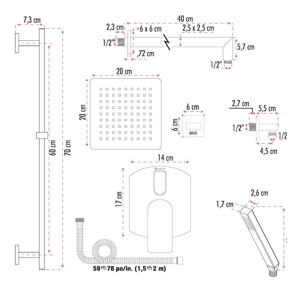 Shower Faucet with Sliding Rail in Chrome