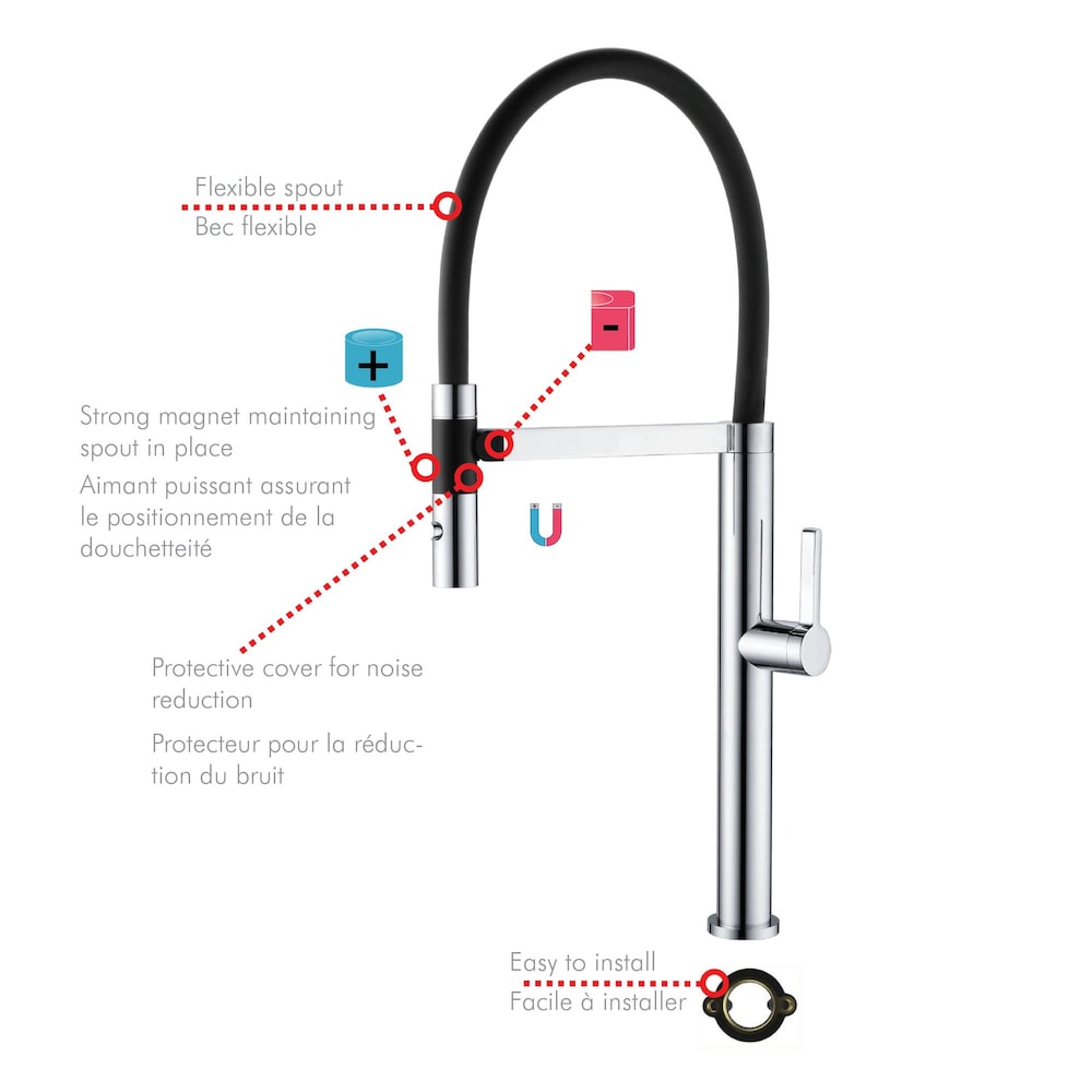 1-Handle Magnetic Kitchen Faucet in Chrome/Matt Black