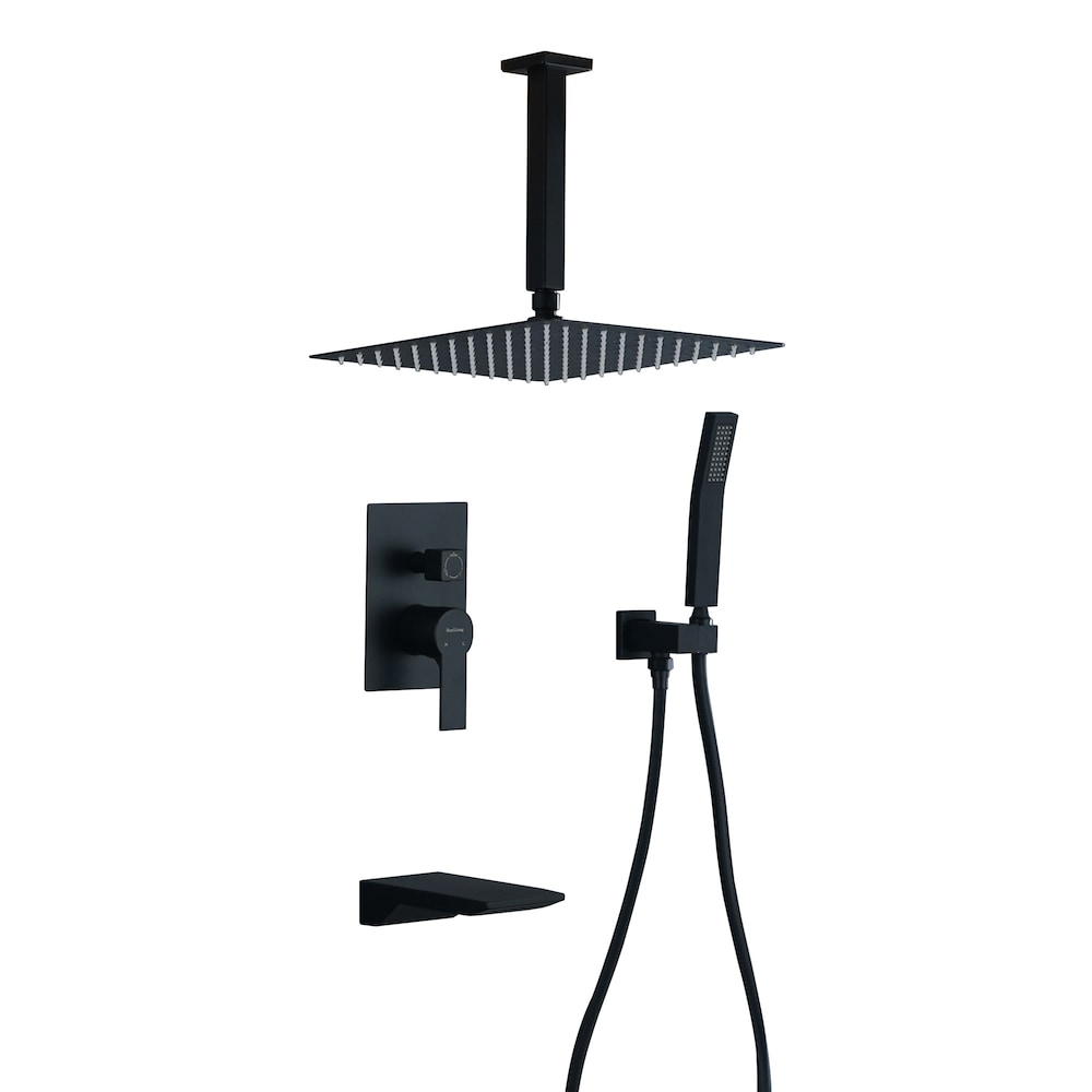 Robinet de douche à effet pluie et fixe à 1 jet monté au plafond avec bec de baignoire en noir mat