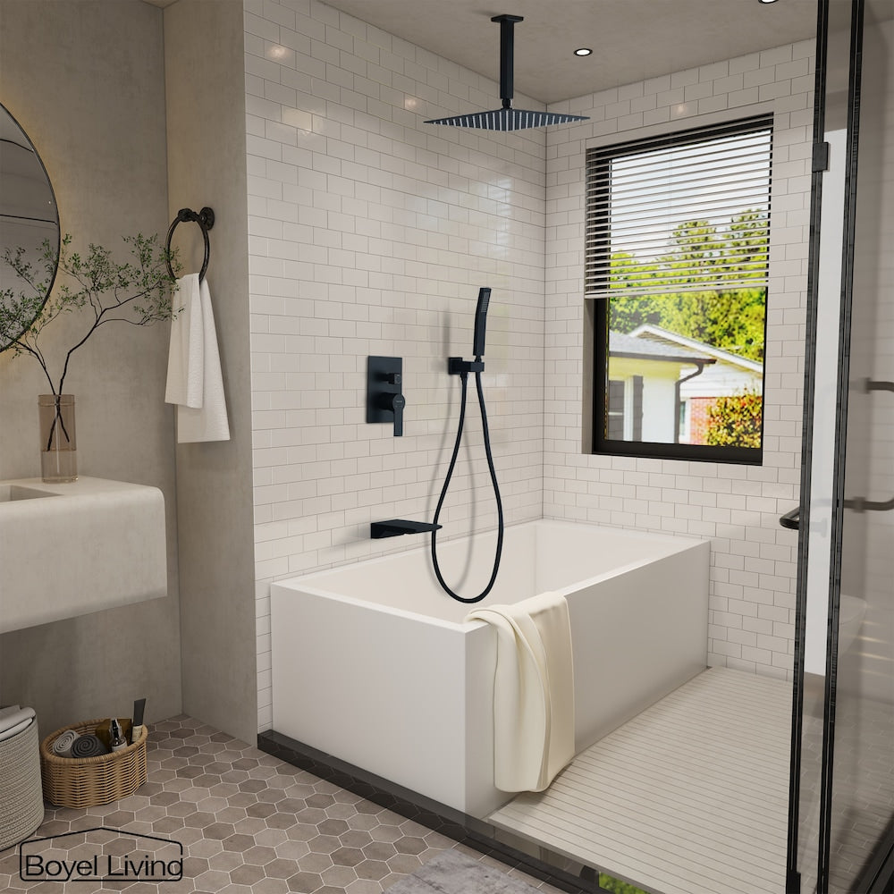 Robinet de douche à effet pluie et fixe à 1 jet monté au plafond avec bec de baignoire en noir mat
