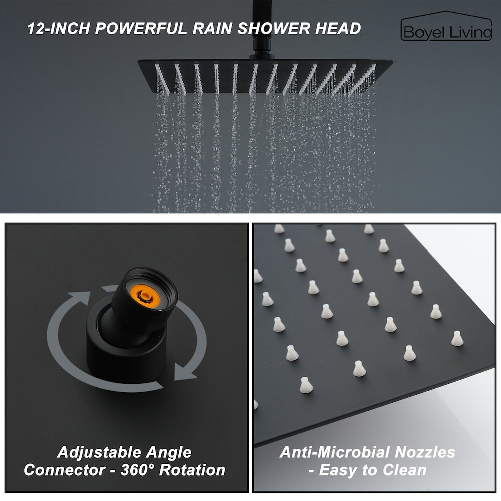 Robinet de douche à effet pluie et fixe à 1 jet monté au plafond avec bec de baignoire en noir mat