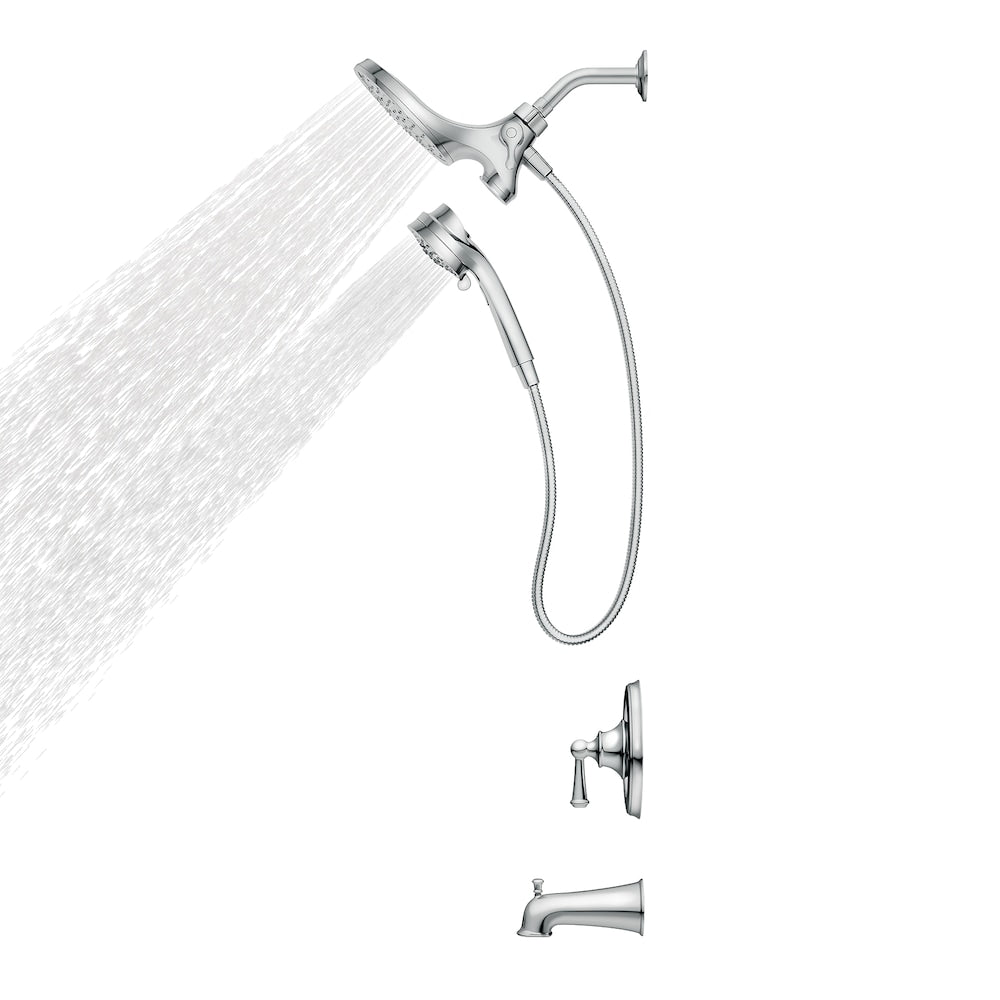 Robinet de baignoire-douche à poignée unique Brecklyn à 6 jets avec pomme de douche à effet pluie Magnetix combinée en chrome
