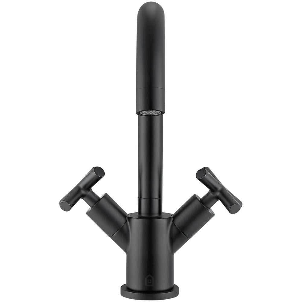 Ava Series Single Hole Cross Handle Bathroom Faucet in Matte Black Finish