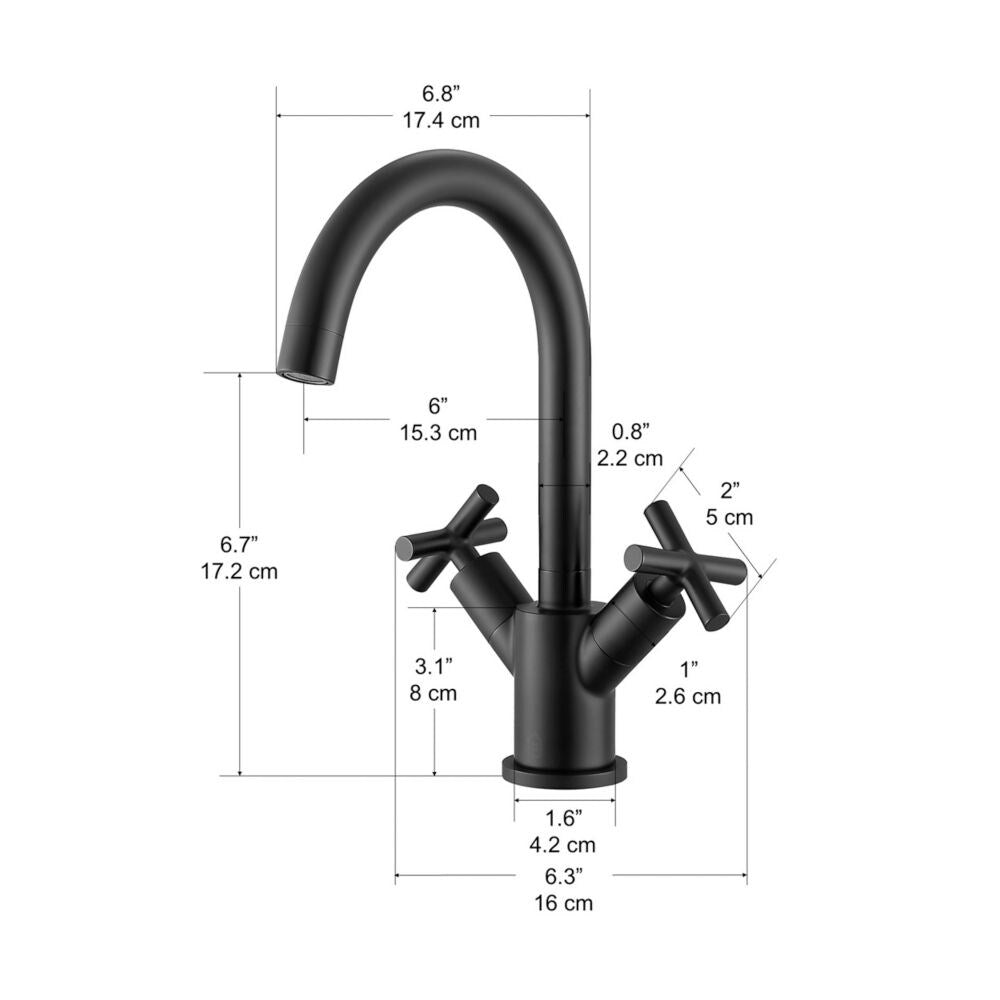 Robinet de salle de bain à poignée en croix à trou unique de la série Ava avec finition noir mat