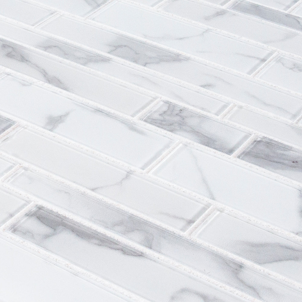 Hampton Cove White 11.625 in. x 11.625 in. Interlocking Glossy Glass Mosaic Tile(0.938 sq. ft./Each)