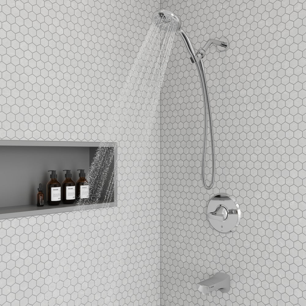 Karci Polished Chrome Tub and Shower Kit/Tub and Shower Faucet with 3-Function Handheld Shower Head and Bathtub Faucet