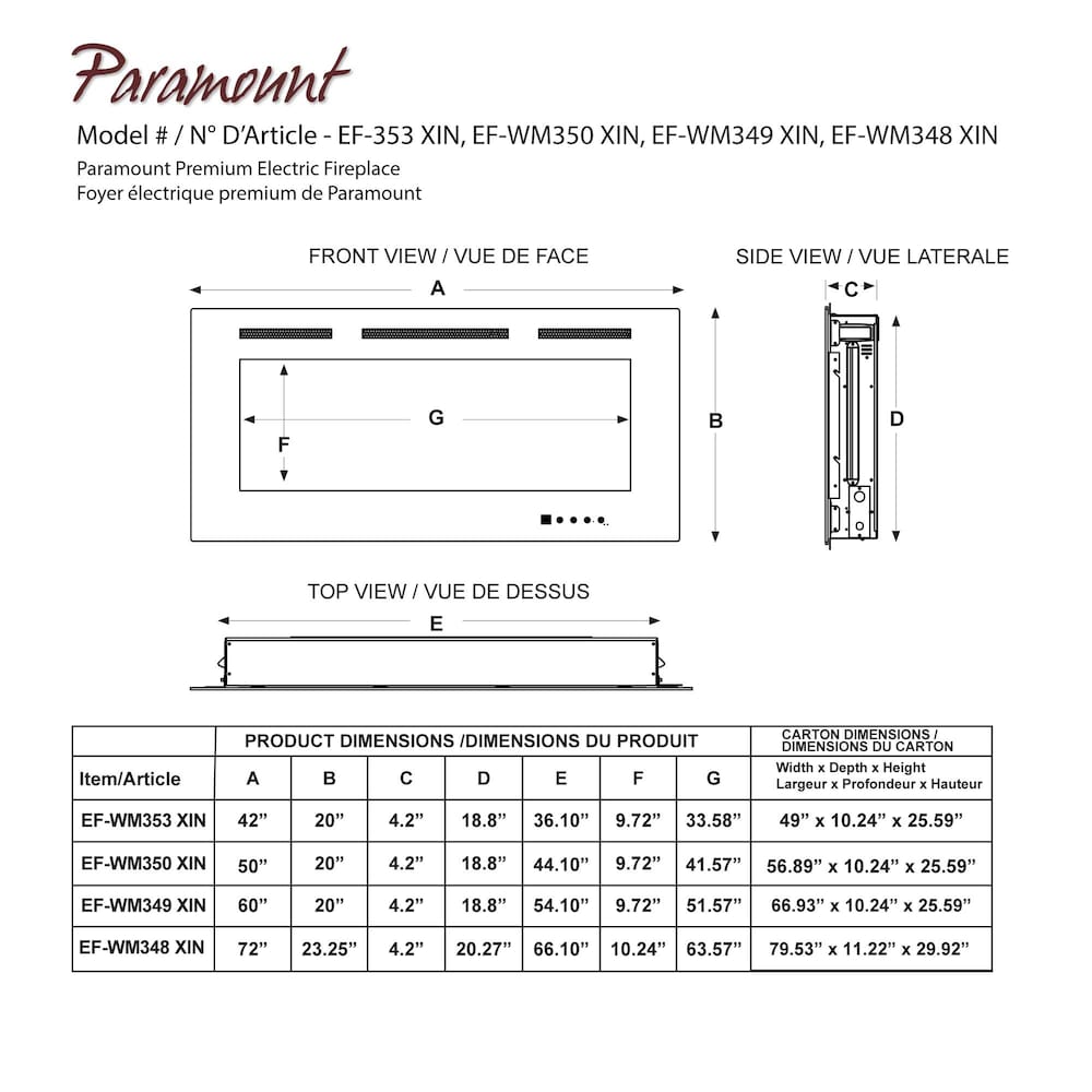 72-inch Smart Premium Recessed or Surface Mount Fireplace
