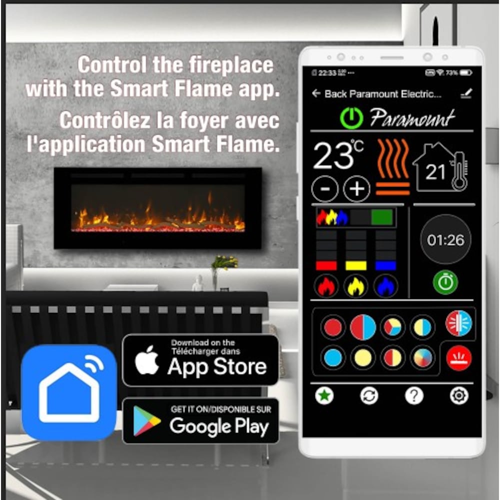 72-inch Smart Premium Recessed or Surface Mount Fireplace