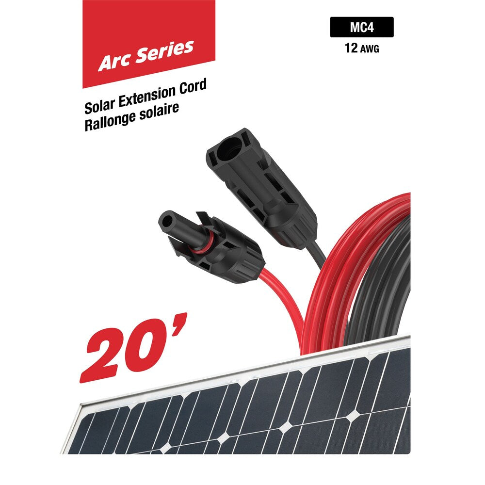 20 ft. MC4 Solar Extension Cable Pair |Female + Male Cables| 12 AWG