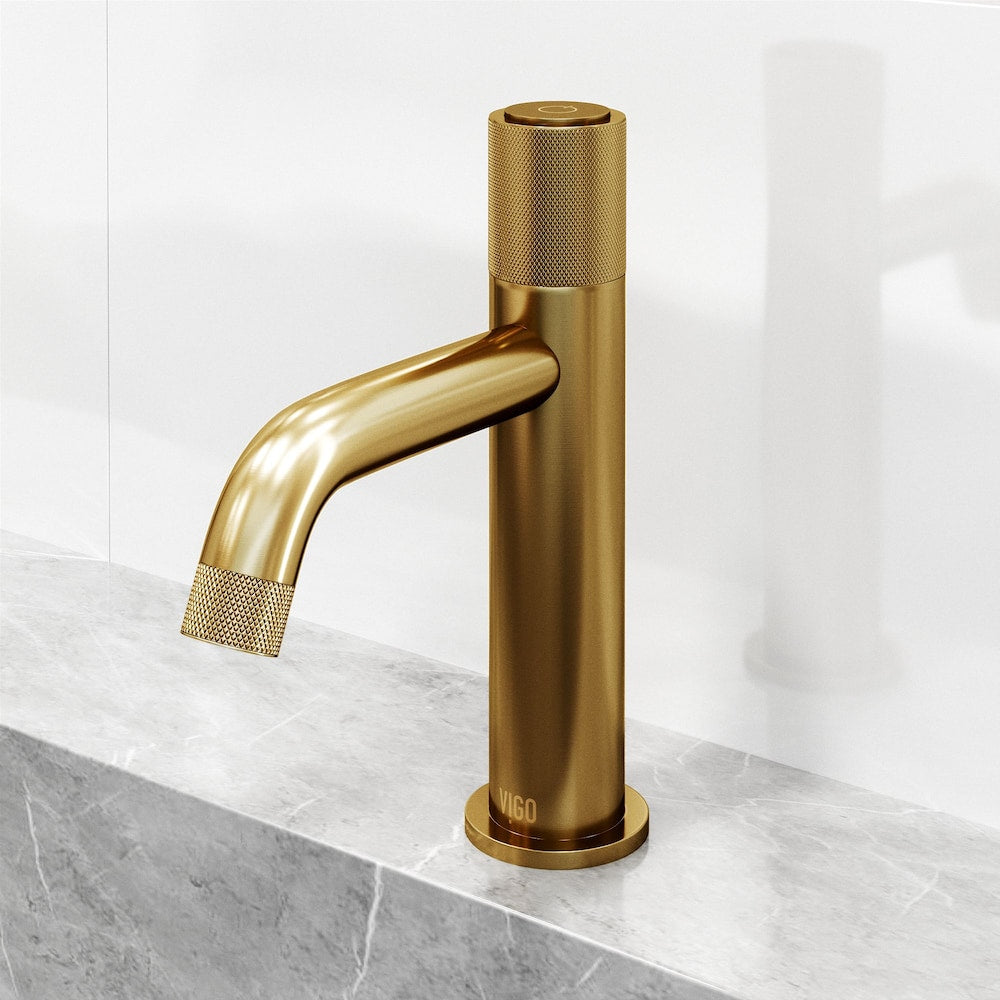 Robinet de salle de bain monotrou à poignée unique Apollo en or brossé mat