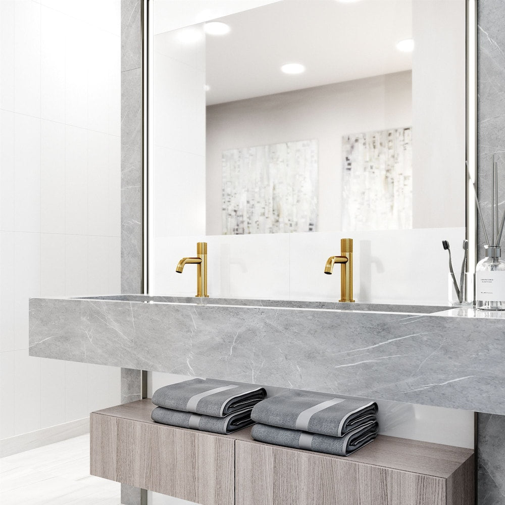 Robinet de salle de bain monotrou à poignée unique Apollo en or brossé mat