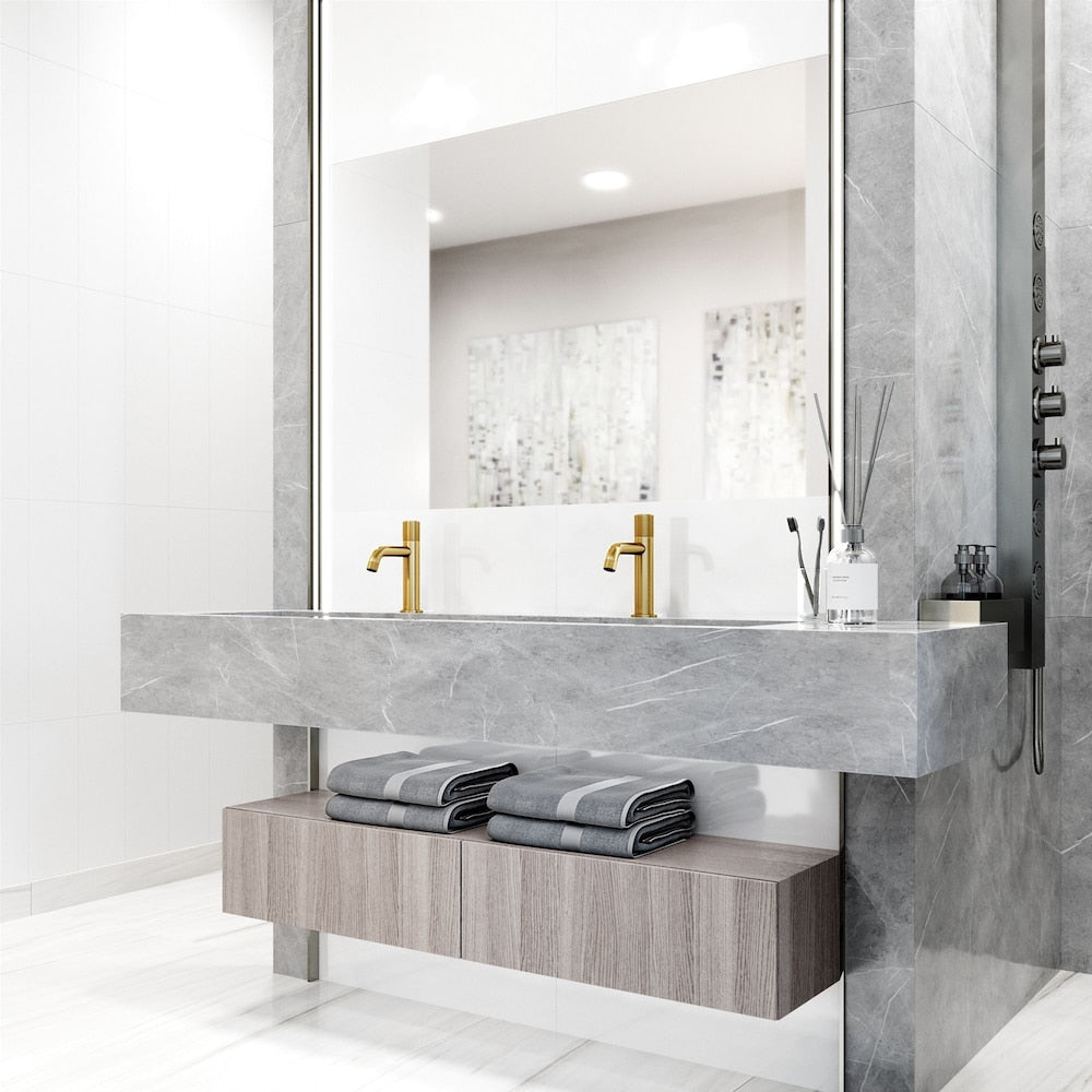 Robinet de salle de bain monotrou à poignée unique Apollo en or brossé mat