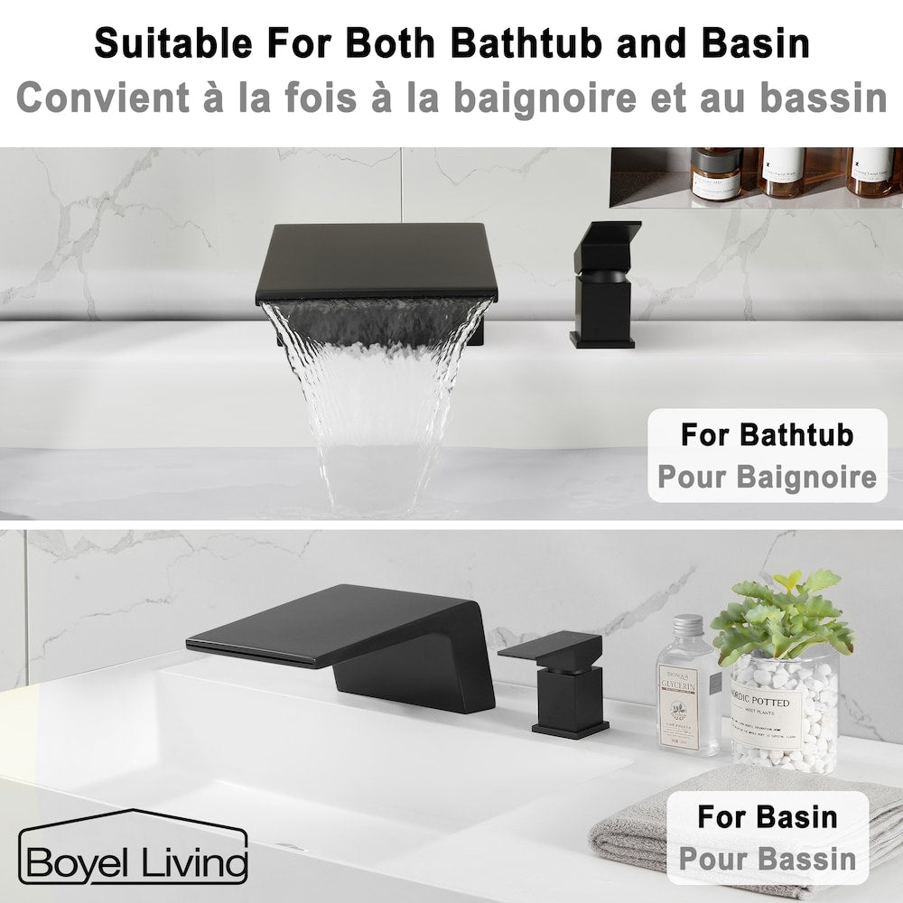 8 inch Bathroom Widespread Bathroom Faucet Tub Faucet with Lever Handle in Matte Black