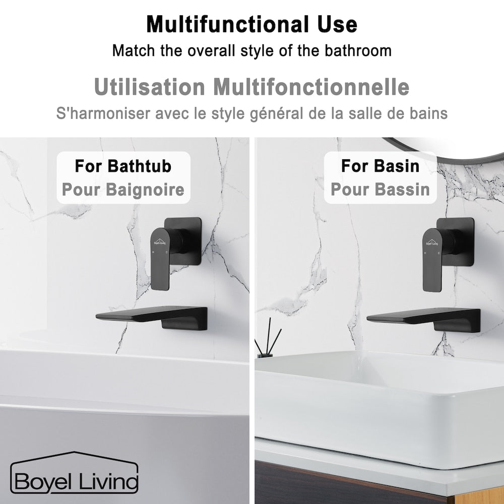 1-Handle Waterfall Bathroom Tub Faucet Sink Faucet in Matte Black