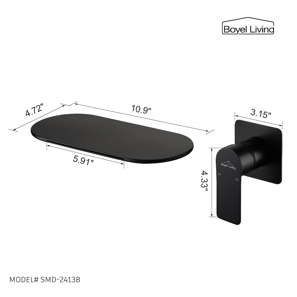 1-Handle Wall Mount Bathroom Sink Faucet Tub Faucet in Matte Black