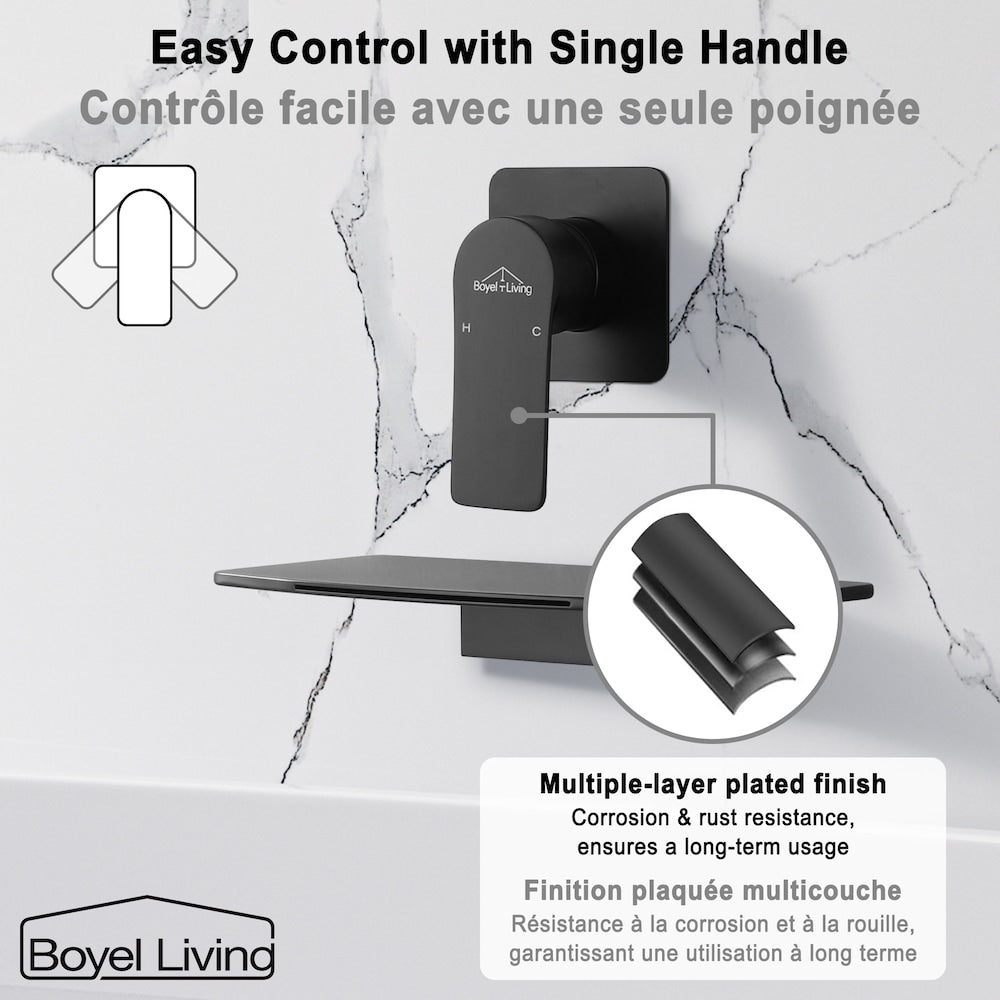 Robinet de lavabo de baignoire à 1 poignée en laiton massif noir mat