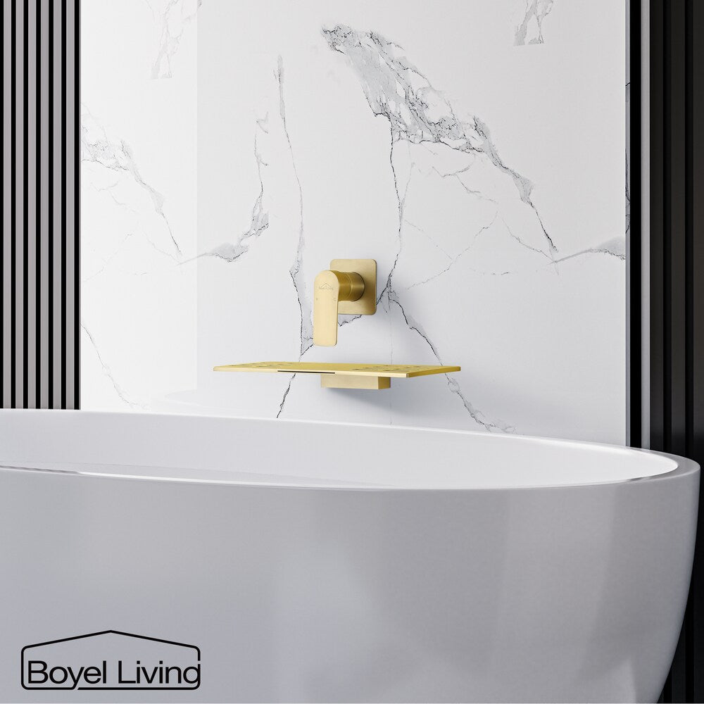 1-Handle Waterfall Solid Brass Bathroom Sink Tub Faucet in Brushed Gold