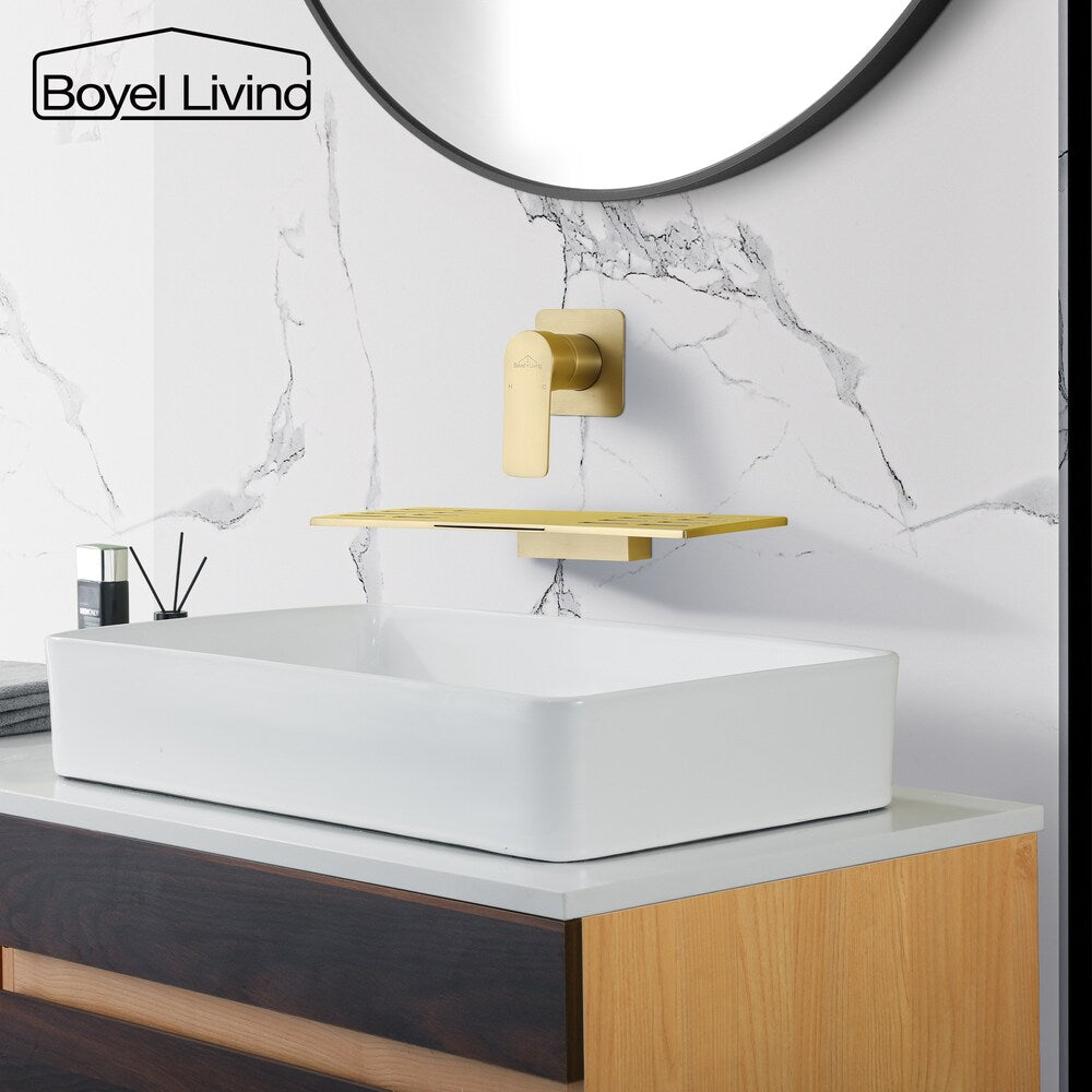 1-Handle Waterfall Solid Brass Bathroom Sink Tub Faucet in Brushed Gold