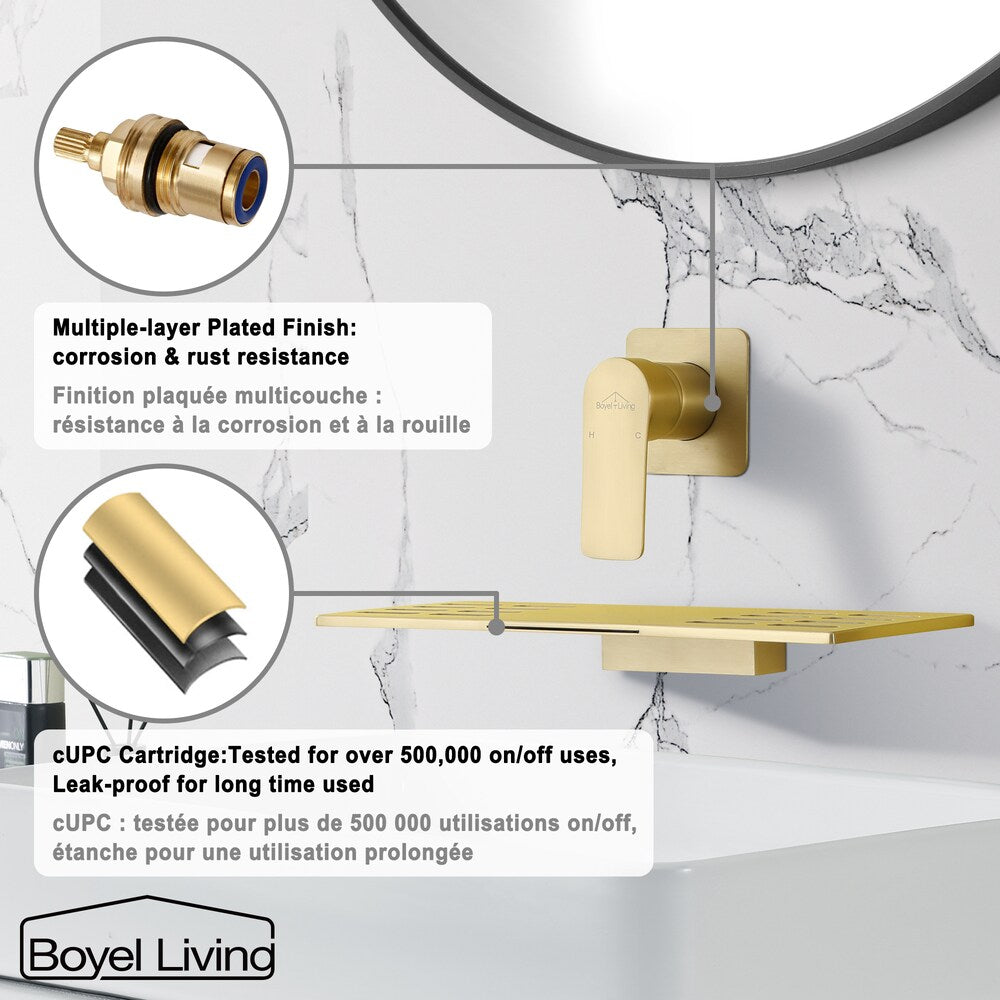 1-Handle Waterfall Solid Brass Bathroom Sink Tub Faucet in Brushed Gold