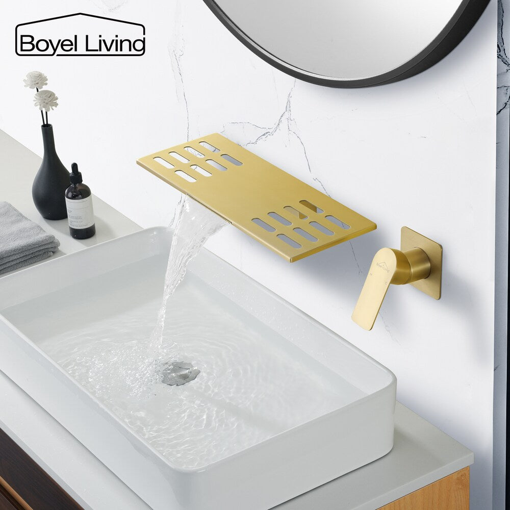 1-Handle Waterfall Solid Brass Bathroom Sink Tub Faucet in Brushed Gold