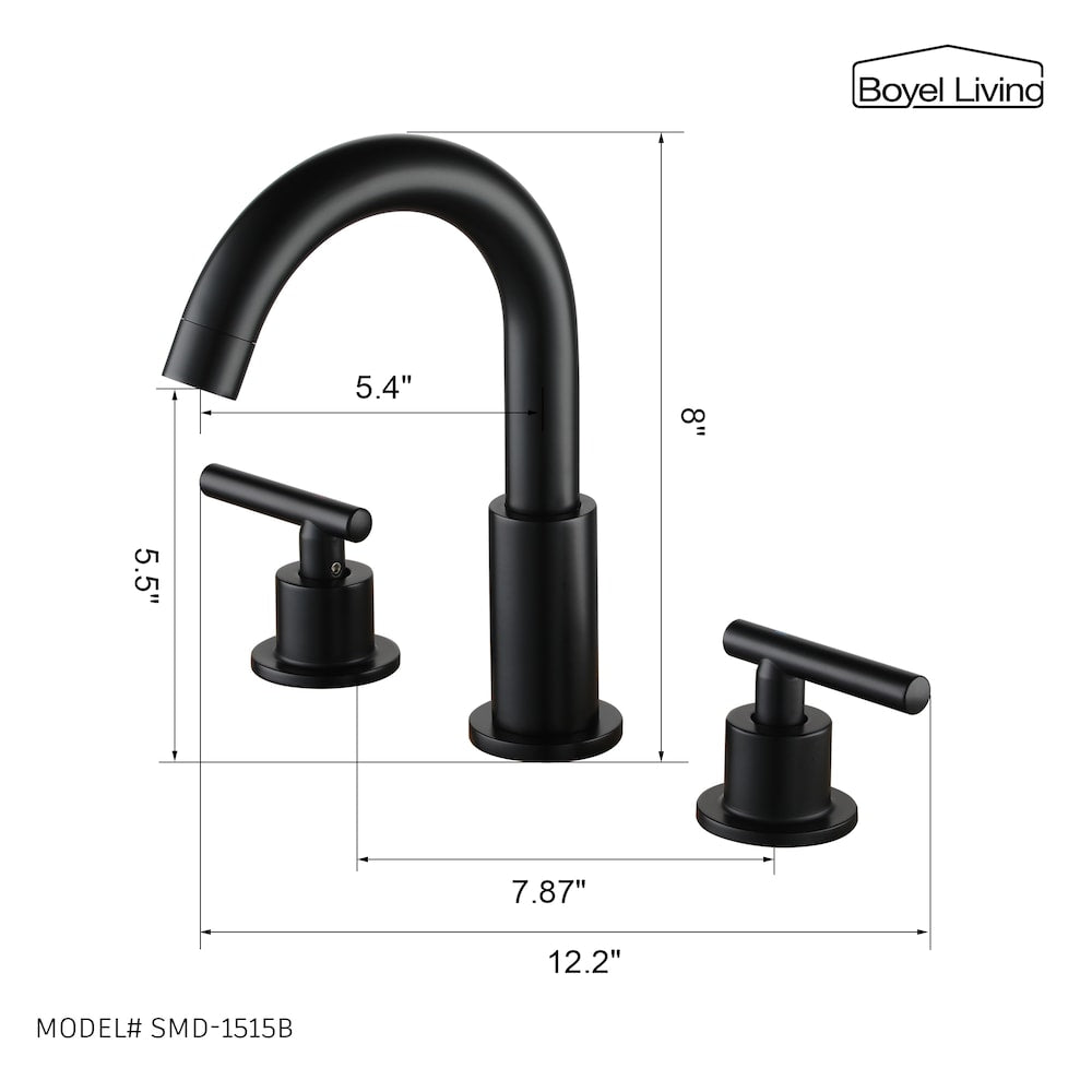 Robinet de lavabo de salle de bain à 2 poignées et 8 po avec valve en noir mat