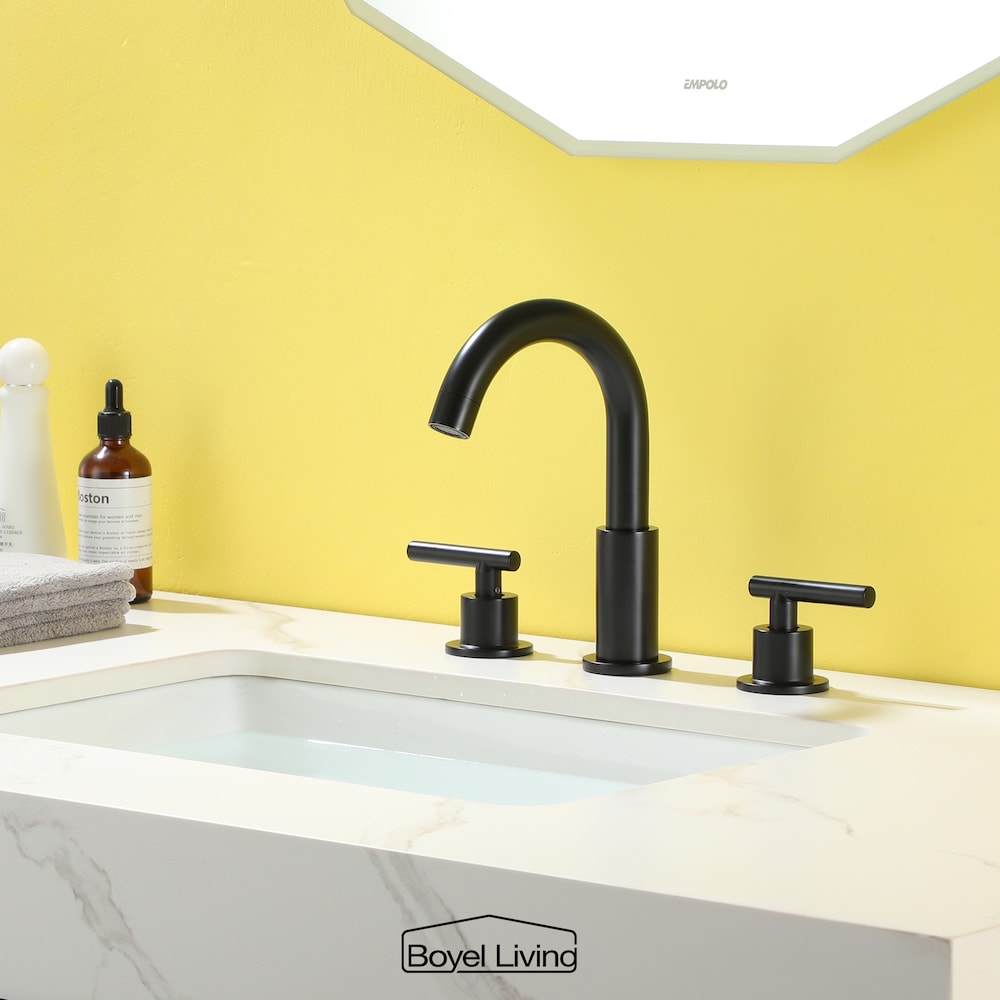 Robinet de lavabo de salle de bain à 2 poignées et 8 po avec valve en noir mat