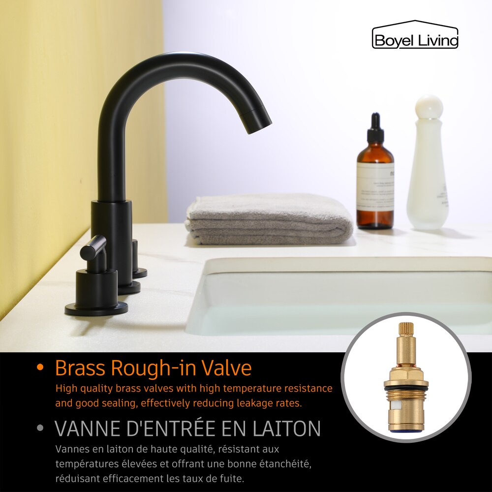 Robinet de lavabo de salle de bain à 2 poignées et 8 po avec valve en noir mat