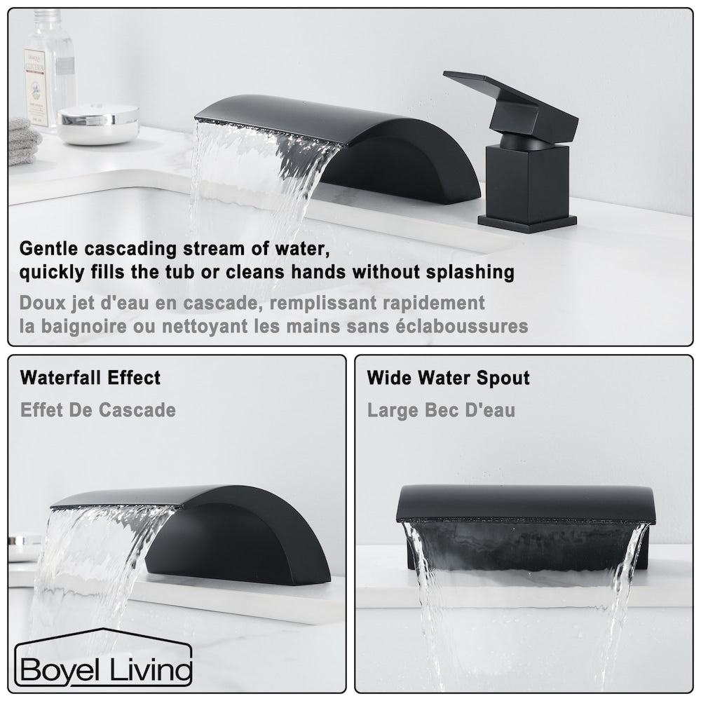 1-Handle Deck-Mount Roman Bathroom Sink Faucet Tub Faucet in Matte Black