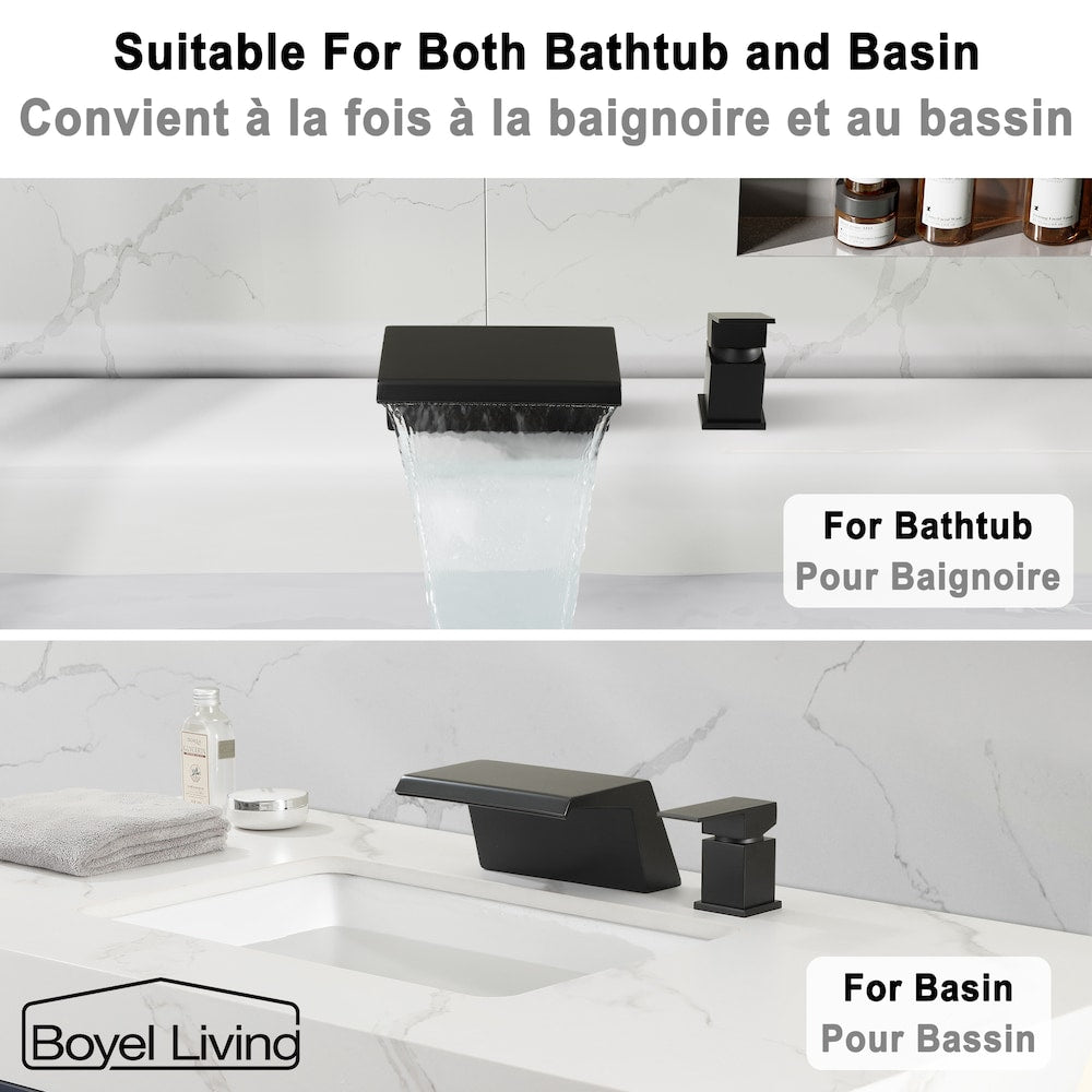 Robinet de salle de bain à poignée unique à large portée de 8 pouces en noir mat
