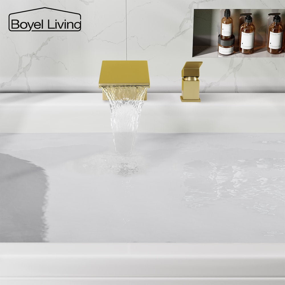 8 inch Waterfall Single Handle Bathroom Tub Faucet Faucet in Brushed Gold