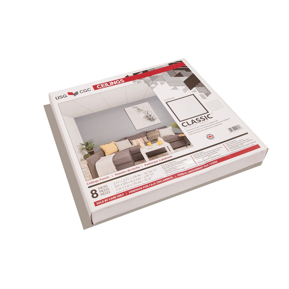Panneau de plafond décoratif classique de 2 pi x 2 pi x 1/4 po (vendu par carton - paquet de 8)