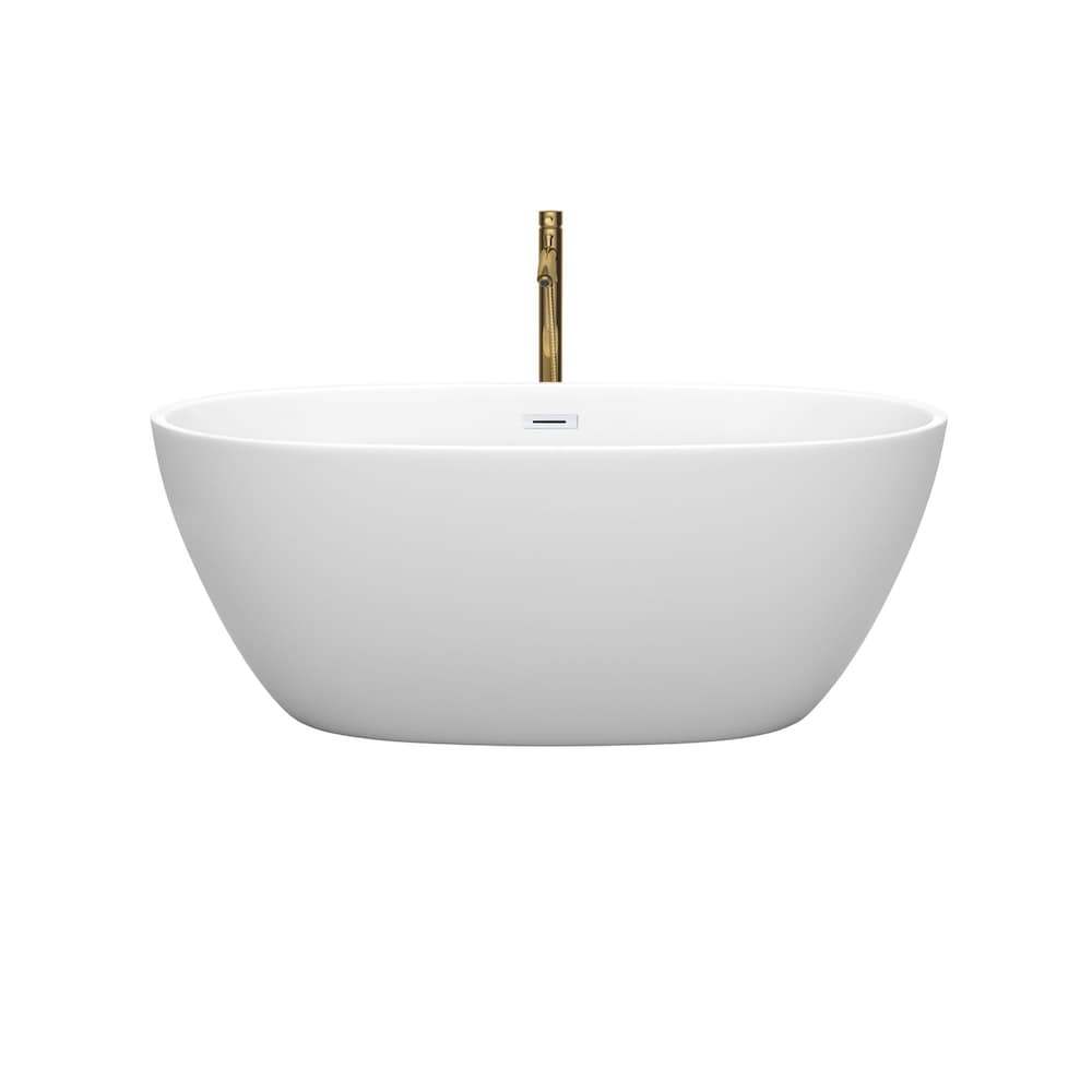 Juno 59 inch Freestanding Bathtub in Matte White with Shiny White Trim and Faucet in Brushed Gold